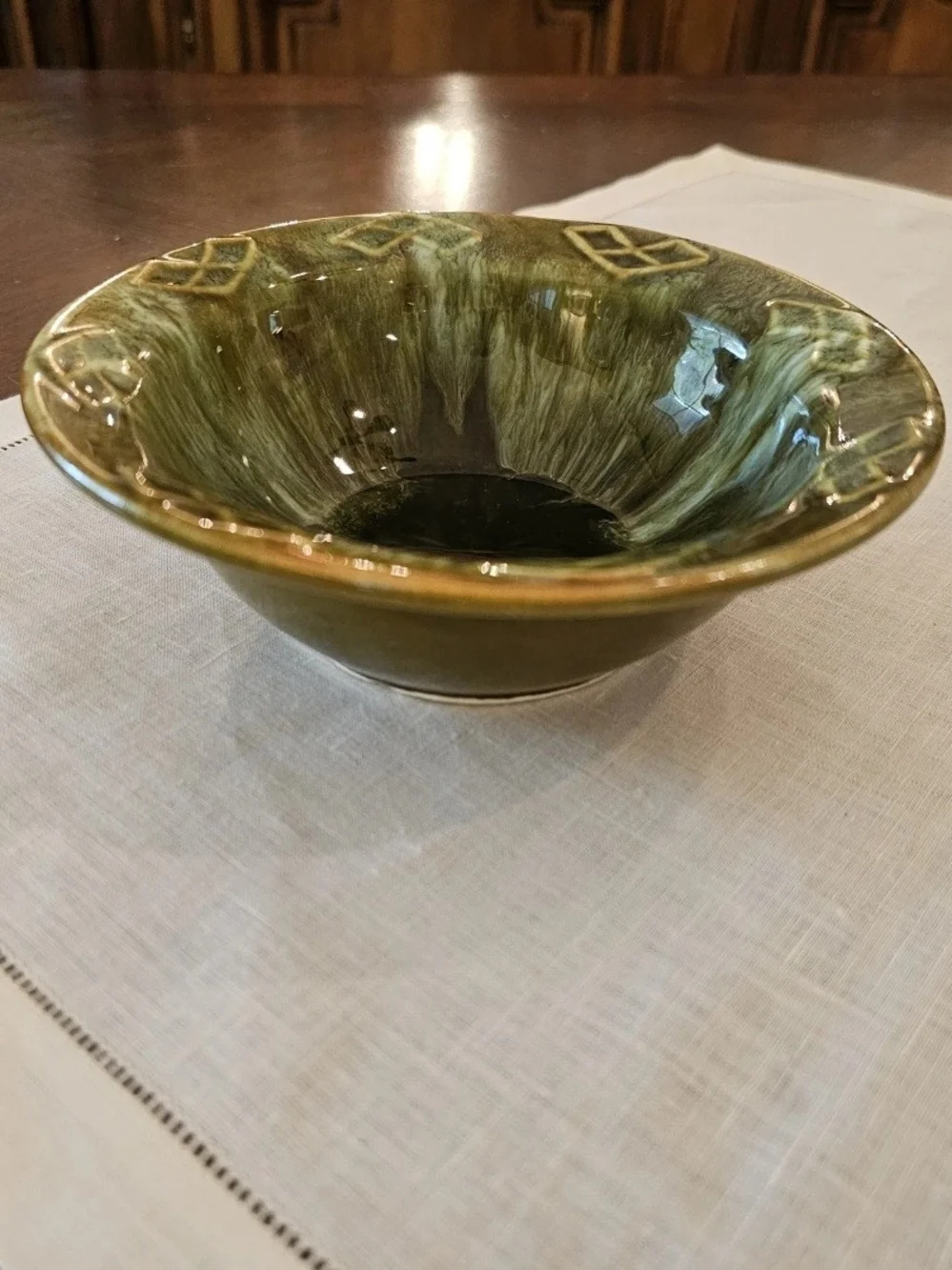 Vintage Wade of California Green Drip Glaze Bowl 6.5